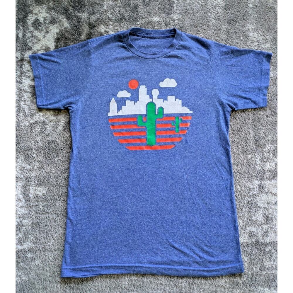 Dallas Skyline T-Shirt Desert Cactus Landscape, Blue - Men's Small